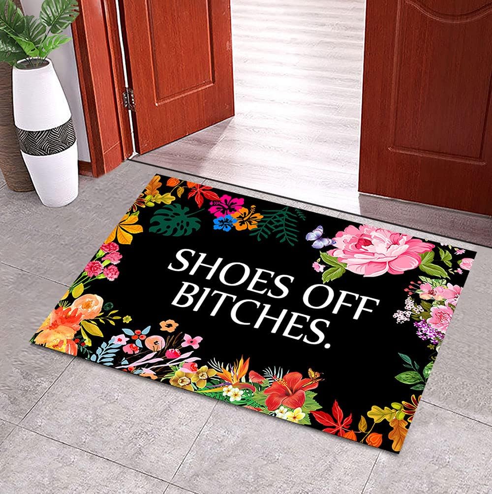 Funny Front Door Mat Outdoor - Shoes Off Bitches Doormat Floor Mat Rug Indoor Front Door Bathroom Mats Rubber Non Slip 23.6" x 15.7"
