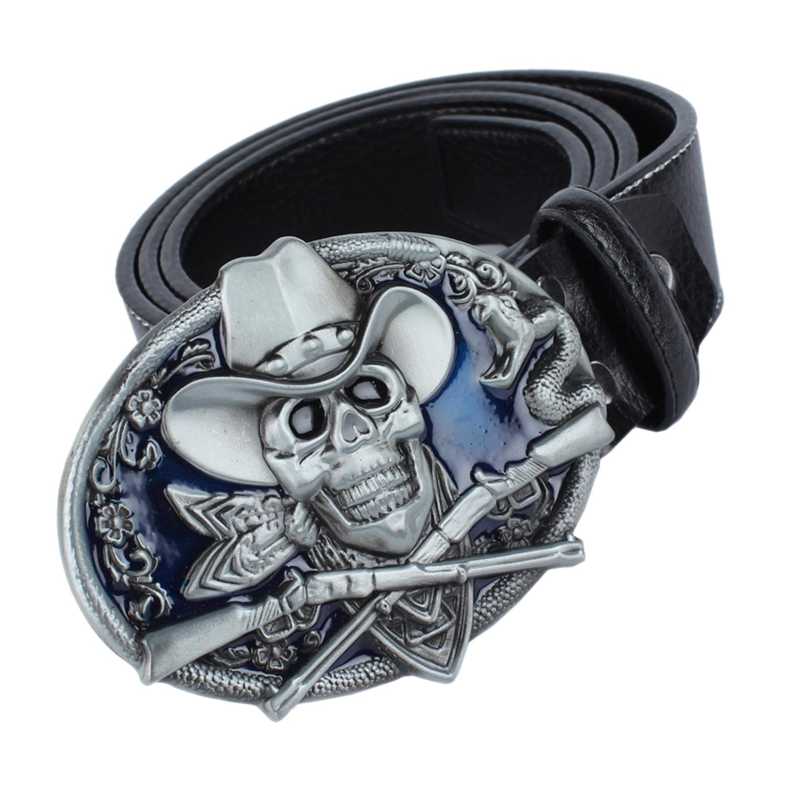 OSRGZRNGR Men's Belts PU Leather Belt Buckle Skull And Snake for Western Cowboy Black