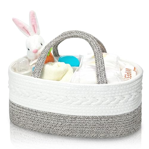 Caroeas Organizador portátil para pañales, contenedor de almacenamiento grande para guardería con divisor, organizador de cambiador, cestas de