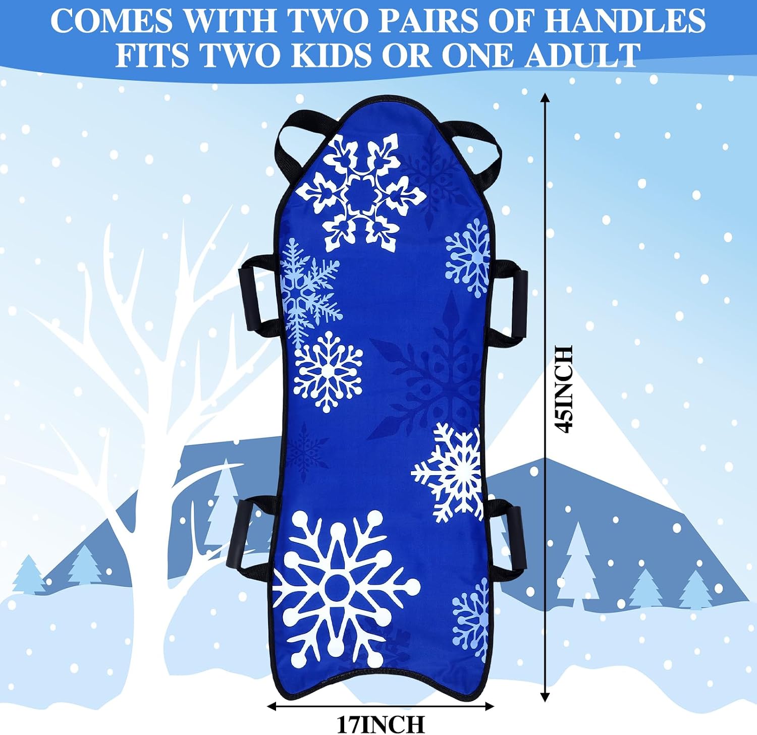 45"×18" Foldable Winter Snow Sled Portable Strong and Durable, Sturdy Fabric Stitchin Handles with Steering for Adult Teen Winter Outdoor Sports Fun
