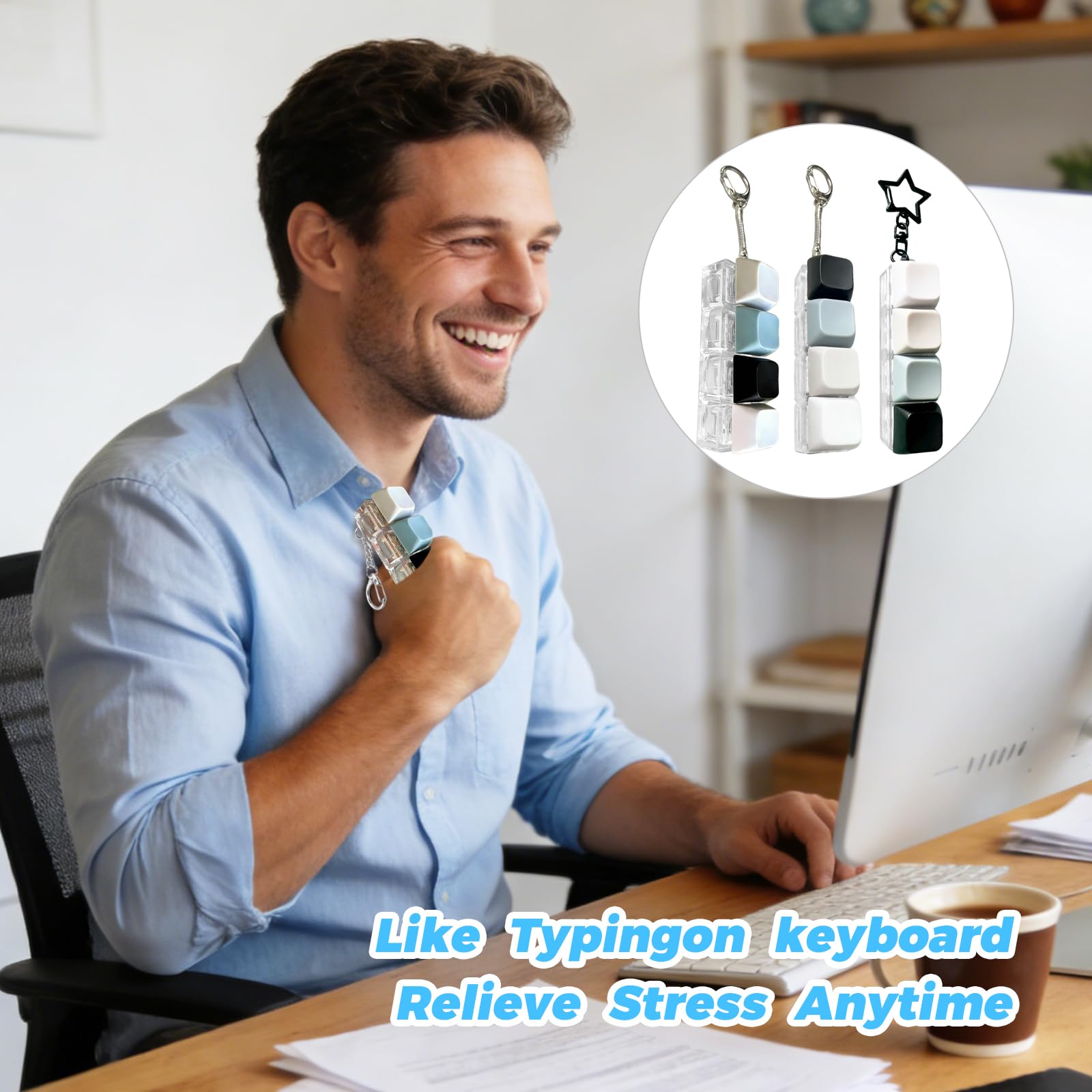 3-Pack Keyboard Fidget Toy, 4-Button Fidget Keyboard Keychain, Fidget Keychain - Image 4