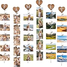 FAMILY Photo Frames Hanging Wall – 6 Pieces Multi-Wall Photo Frames with Wooden PVC Heart, Photo Collage Decorative Wall with Clips to Create Your Photo Collage Customised