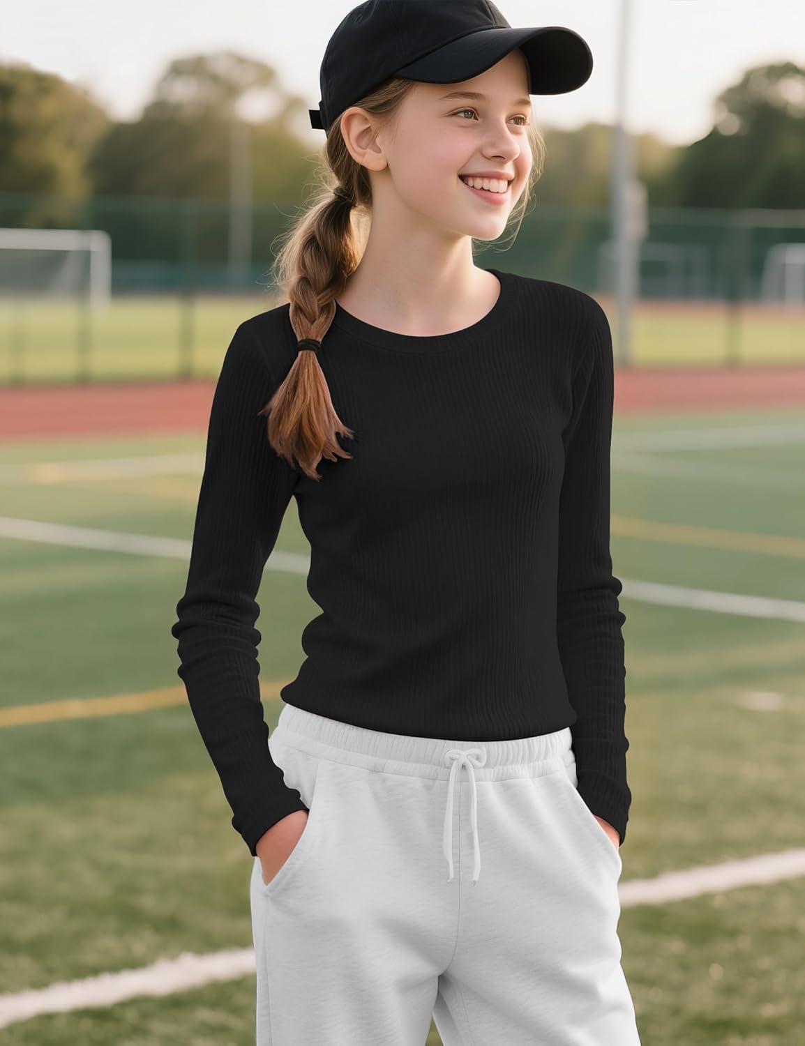 Auranso Girls Long Sleeve Athletic Shirts Quick Dry Lightweight Kids Curved Workout Tops Yoga Gym Tees Active Sport Clothes - Image 6