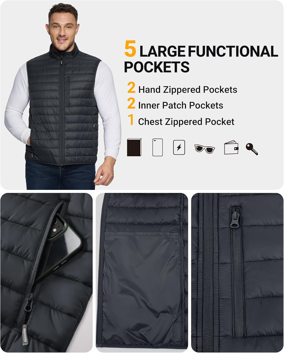 Outdoor Ventures Men's Lightweight Puffer Vest Outerwear Warm Quilted Sleeveless Packable Winter Jacket for Hiking Running - Image 2