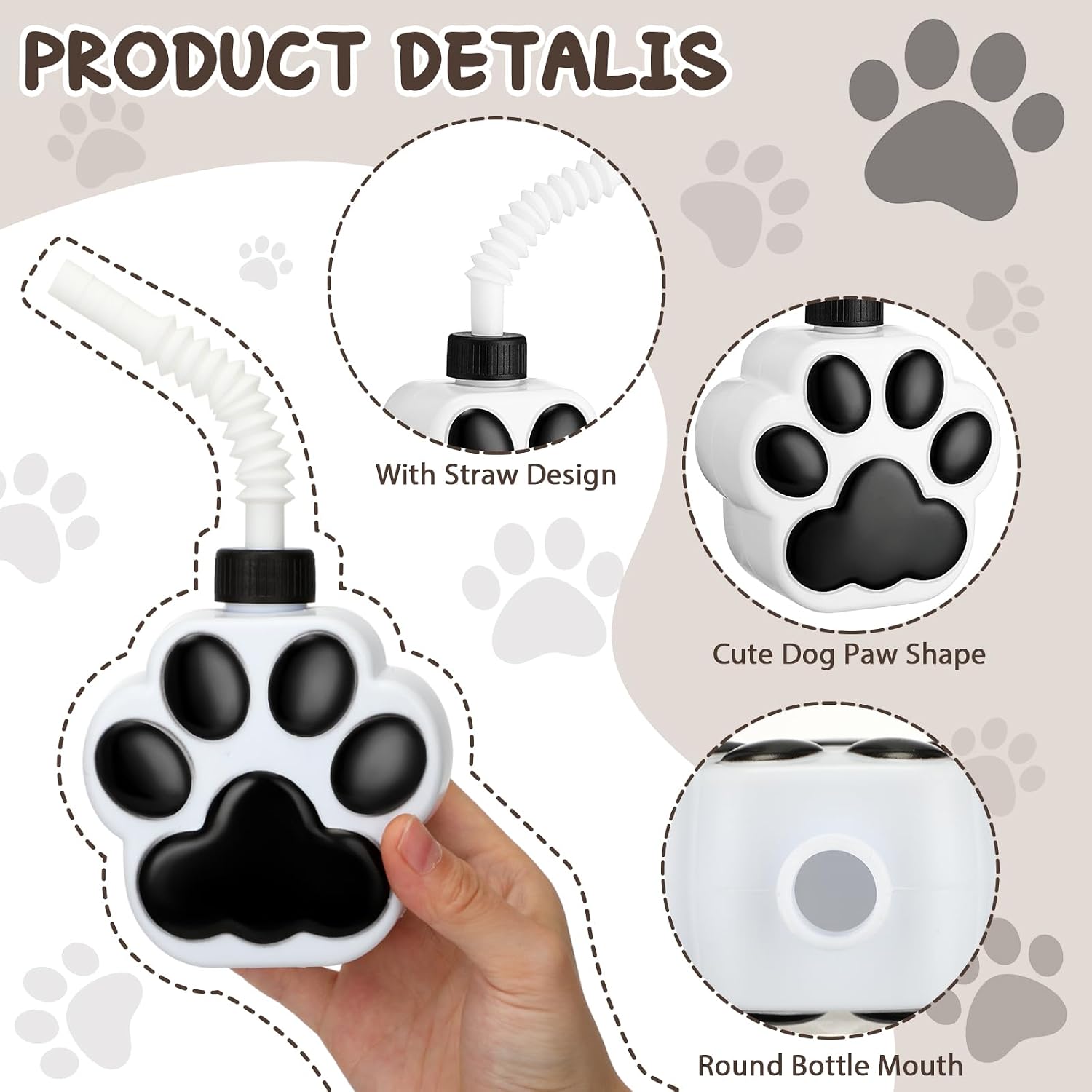 Zubebe 12 Pcs Dog Paw Cups with Straws and Lids Bulk 10 oz Plastic Reusable Pup Cups for Dogs Cute Paw Print Straw Cup Puppy Birthday Party Decoration for Puppy Pals Patrol Party Favors Supplies