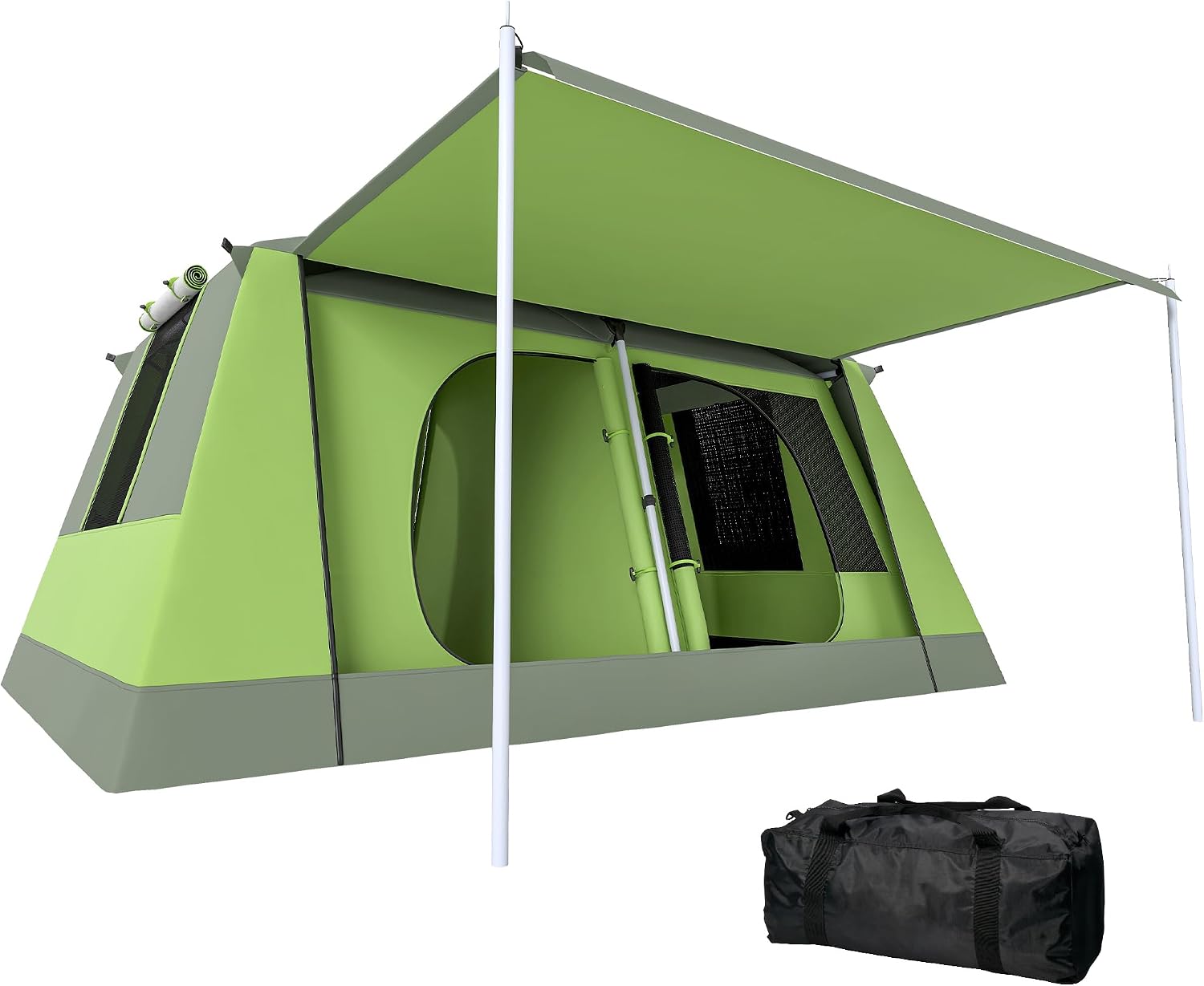 Outsunny Campingzelt für 4-8 Personen leicht, stabil wasserdicht Tunnelzelt mit Vordach, Fenster, Haken, Seitentasche, Familienzelt mit 2000mm Wassersäule Zelt für Camping Reise Trekking
