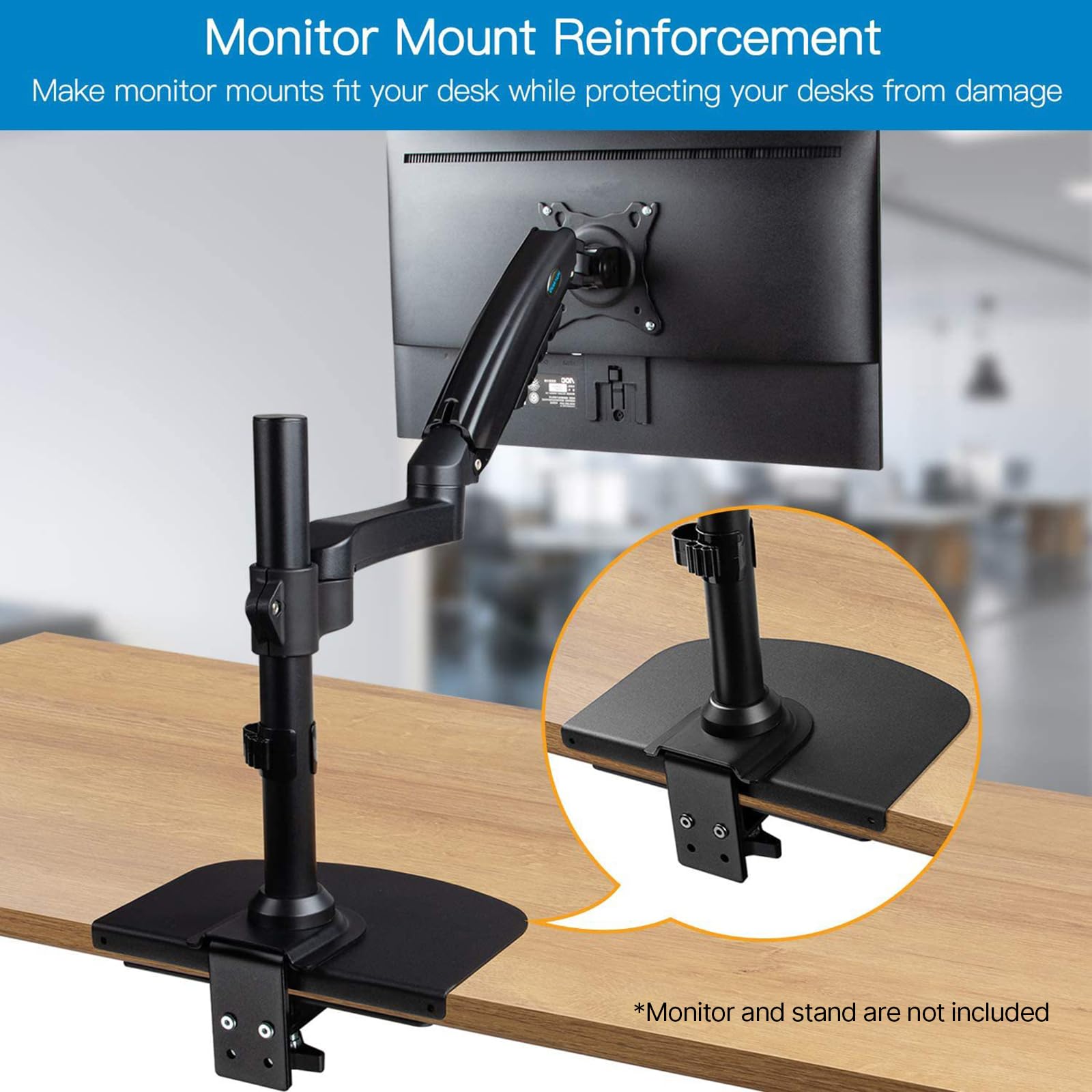 Pholiten - Placa de refuerzo para monitor para mesa delgada y frágil, soporte de acero con abrazadera en C, refuerzo de montaje