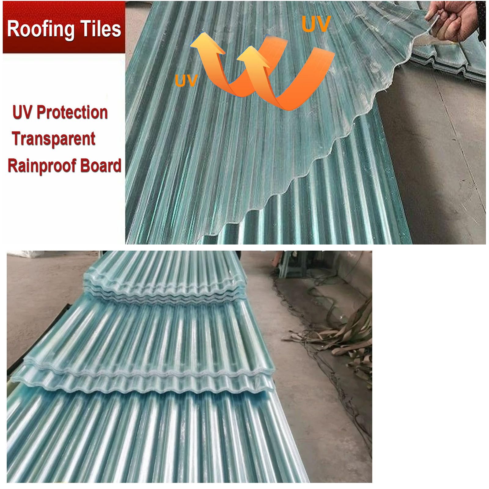 1.2mm Planchas Transparentes Tejados, 2/4/5/8/10/13/15/20pcs Hojas De Techo Corrugado, Paneles Para Tejado Resistentes Al Impacto, FRP Con Resistencia A Los Rayos UV (0.9×0.9m,4pcs)