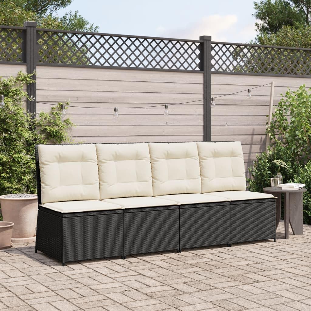 Poltrona da giardino con funzione reclinabile, in rattan nero, regolabile, resistente alle intemperie, portata 110 kg, cuscino incluso, per giardino, terrazza e balcone