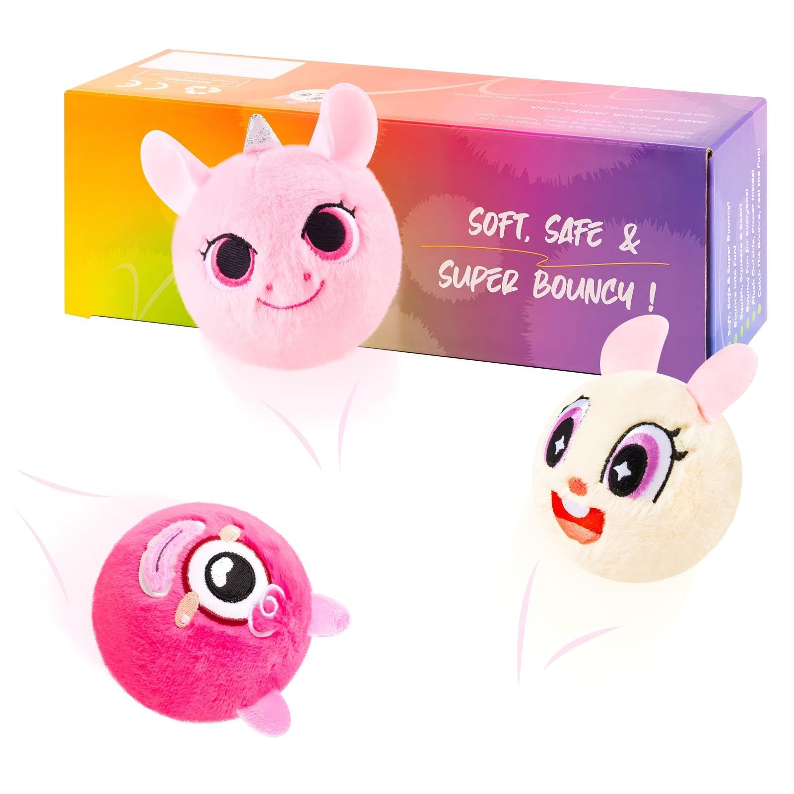 U&C Planet 3 Set Bouncy Balls Super Soft Plush Animal Toys for Kids, High Bouncing up to 10FT, Gift for Toddlers Boys Girls Ages 3+