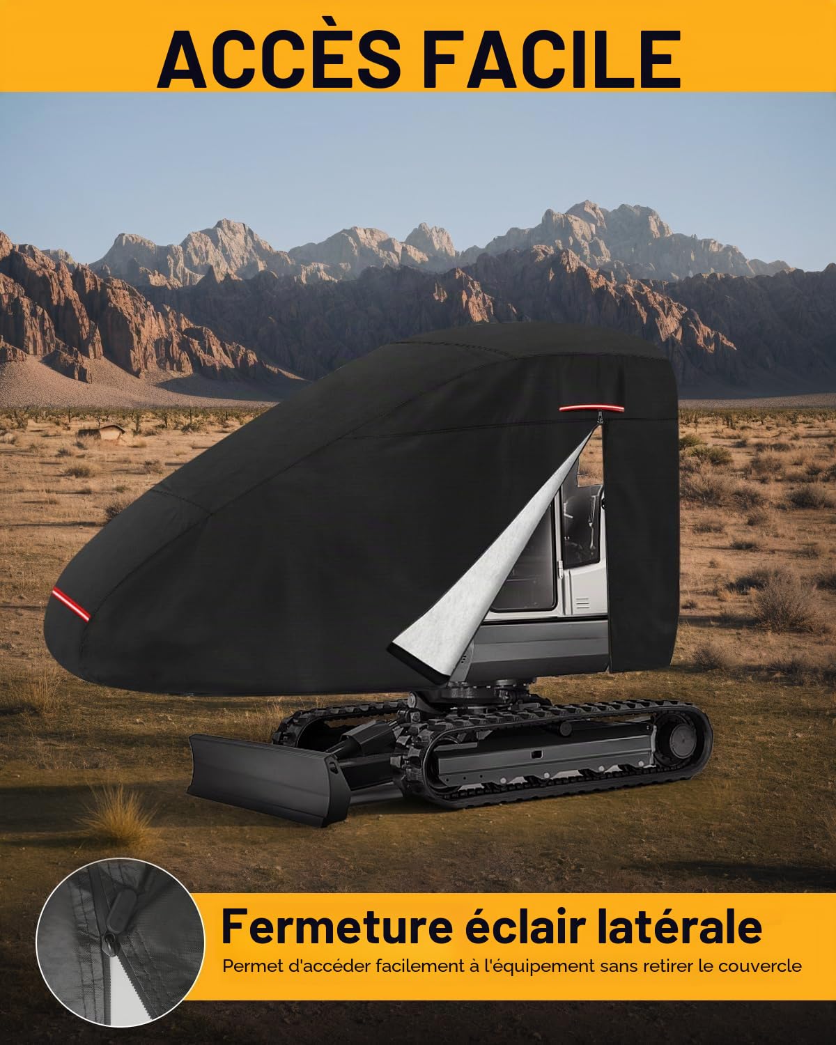 Protection Pelleteuse Housse de Pelleteuse Housse Extérieur pour Mini Pelle Protection UV Contre La Pluie avec Bande Réfléchissante Boucle Coupe-Vent et Fermeture éclair 300 x 160 x 74cm