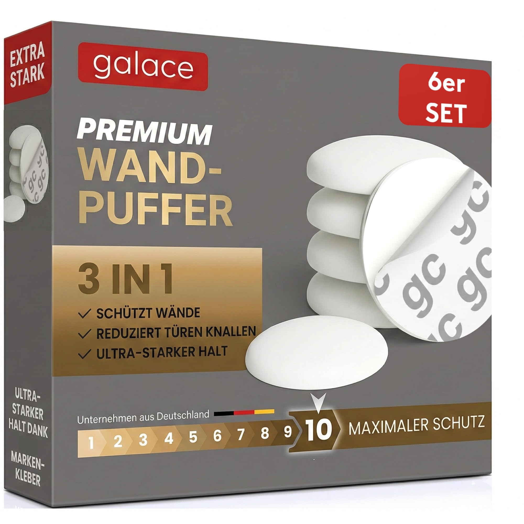 galace Türstopper Wand selbstklebend [6er Set] - Türpuffer als idealer Türschutz - Wandtürstopper - Türstopper Wand - Wandpuffer - Wandstopper selbstklebend