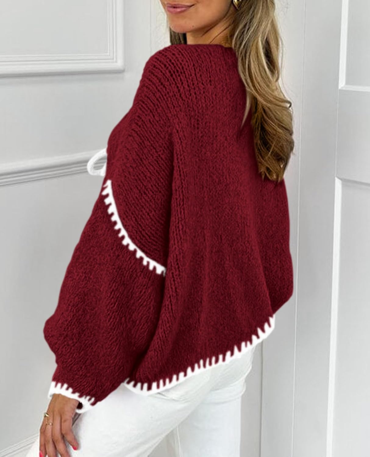 PRETTYGARDEN Women's Tie Front Bow Cardigan Sweaters Chunky Knit Long Puff Sleeve Trendy Fall Winter Jacket Coats - Image 4