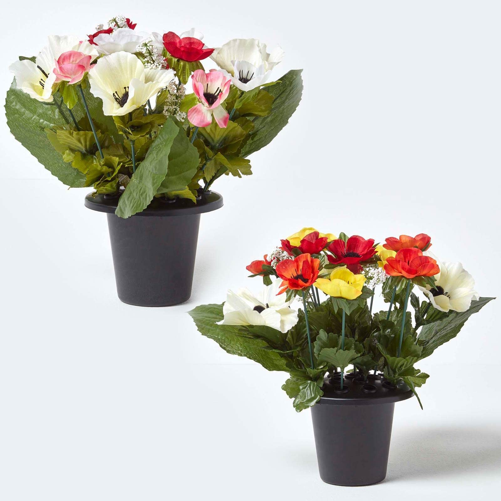 Homescapes Unisex Multi Set Of 2 Anemone Artificial Flowers In Grave Vases