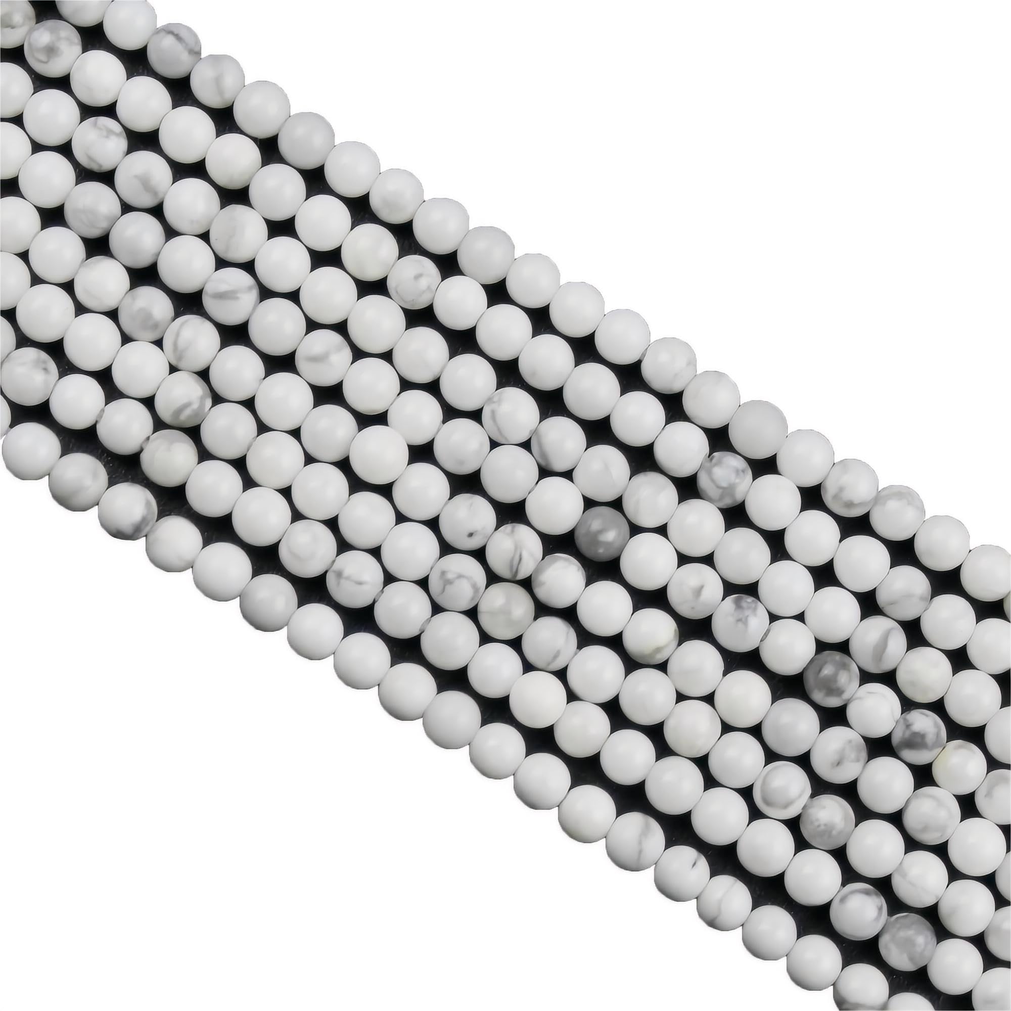 MJDCB 320pcs Natural Small Stone Beads 2mm White Howlite Round Smooth Loose Gemstone Bead for Jewelry Making Bracelets Earrings Necklaces Accessories