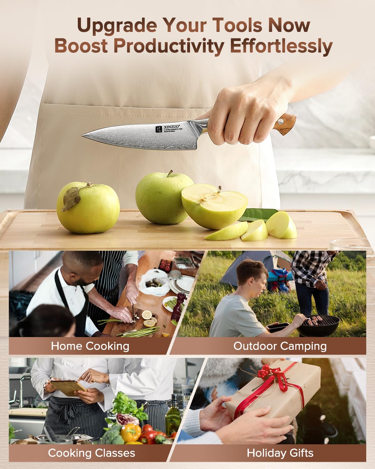 XINZUO Verbundstahl 13,5cm Küchen Allzweckmesser Handgeschmiedet scharfe Universalmesser -kohlenstoffreichem Stahl Obstmesser Schälmesser -Ergonomischer Griff aus Olivenholz -Exquisite Geschenkbox