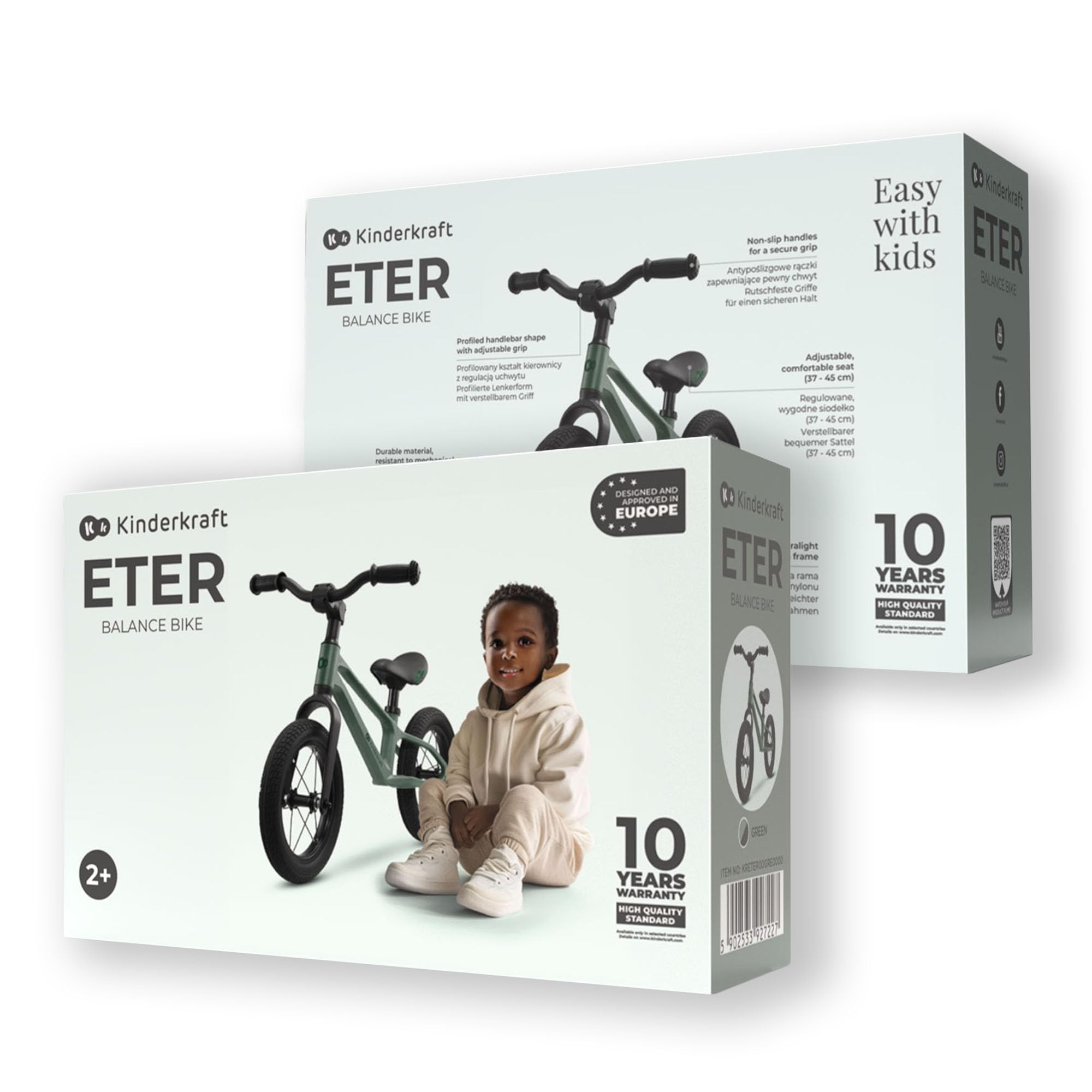Kinderkraft ETER Bicicleta sin Pedales, Bicicleta Infantil, Bici Bebe, Regulable, Sillín Blando, A Partir de 2 años, hasta 35 kg