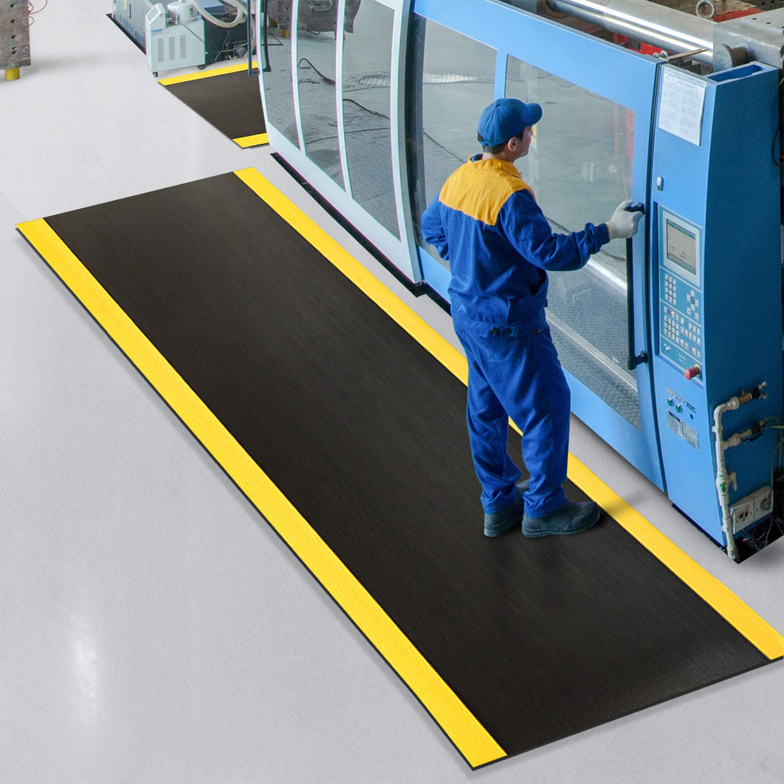 Tappetino anti-stanchezza, per postazioni di lavoro in piedi | Tappetino ergonomico per un maggiore comfort in piedi e corsa | antiscivolo e durevole (90 x 200 cm, nero/giallo)
