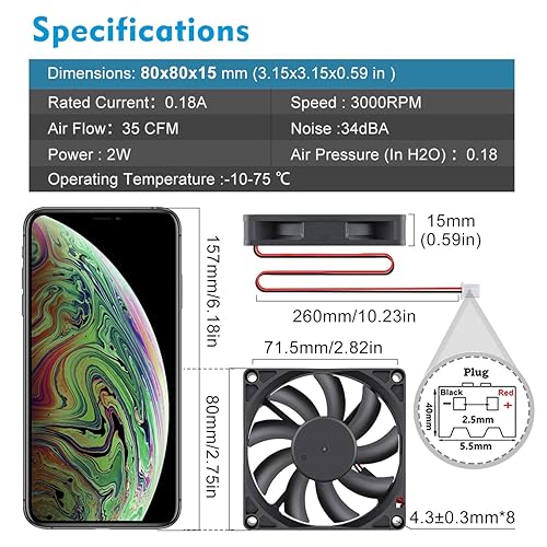 Miniatura 2 de Wathai DC Brushless 12V Ventilador de caja de enfriamiento 3.150 in x 0.591 in 3'' 2Pin para pieza de repuesto de escape 2Pack