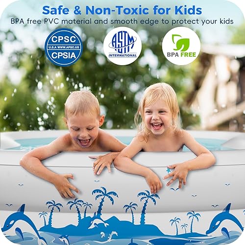 Miniatura 6 de Piscina inflable con asientos, tamaño 130 x 72 x 22 pulgadas, piscina infantil ultra gruesa para niños y adultos, piscina inflable sobre el suelo