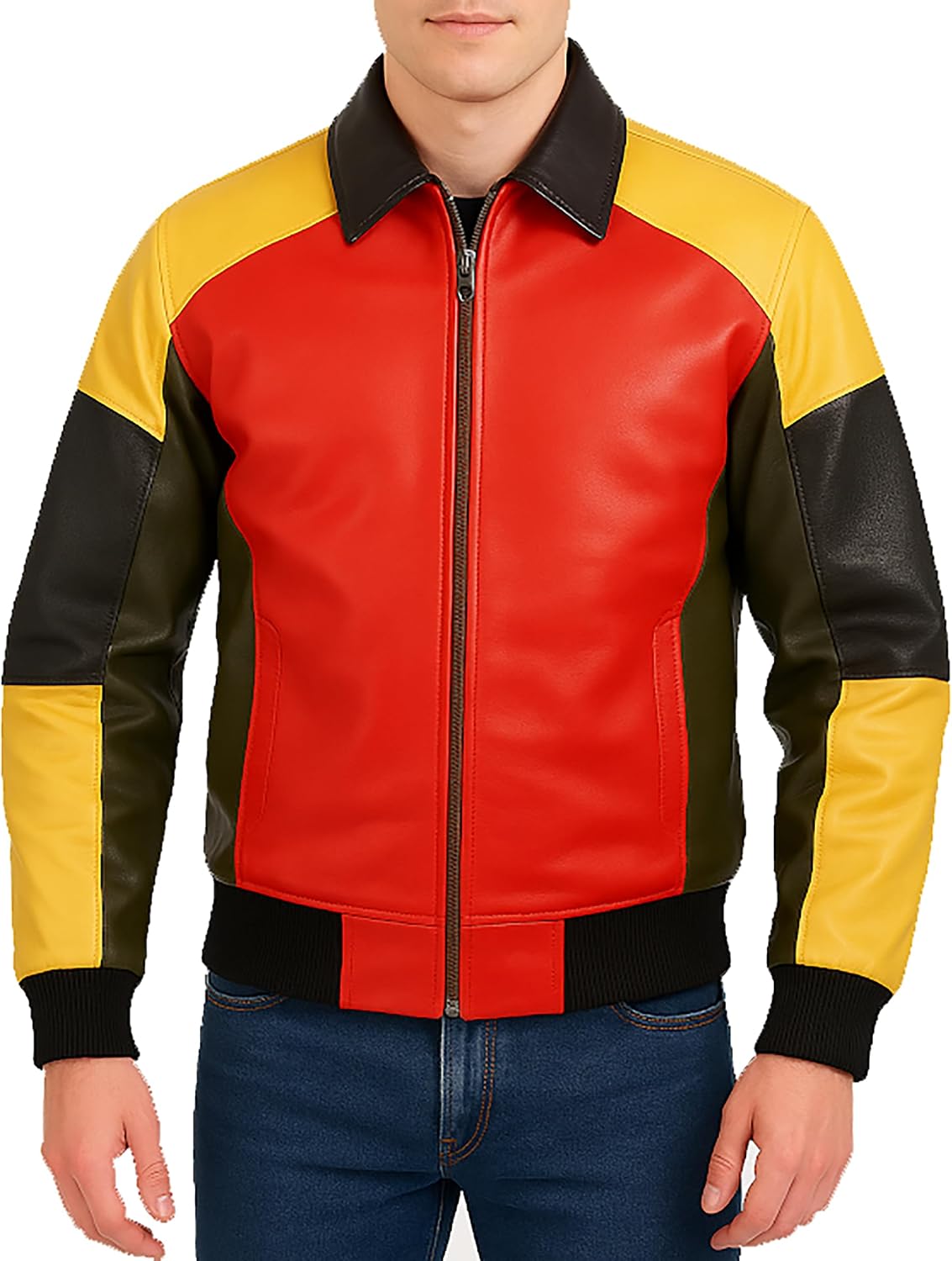 SpazeUp Men's Brando Red and Black Classic Biker jacket | Quilted Vintage Biker Motorcycle Leather Jacket Men
