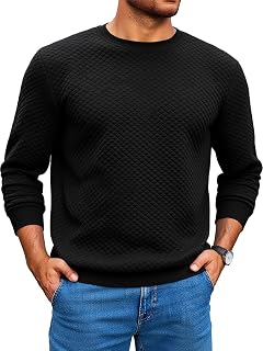 Mens Crewneck Sweatshirts Quilted Diamond Textured Pullover Long Sleeve Casual Fashion Sweatshirt