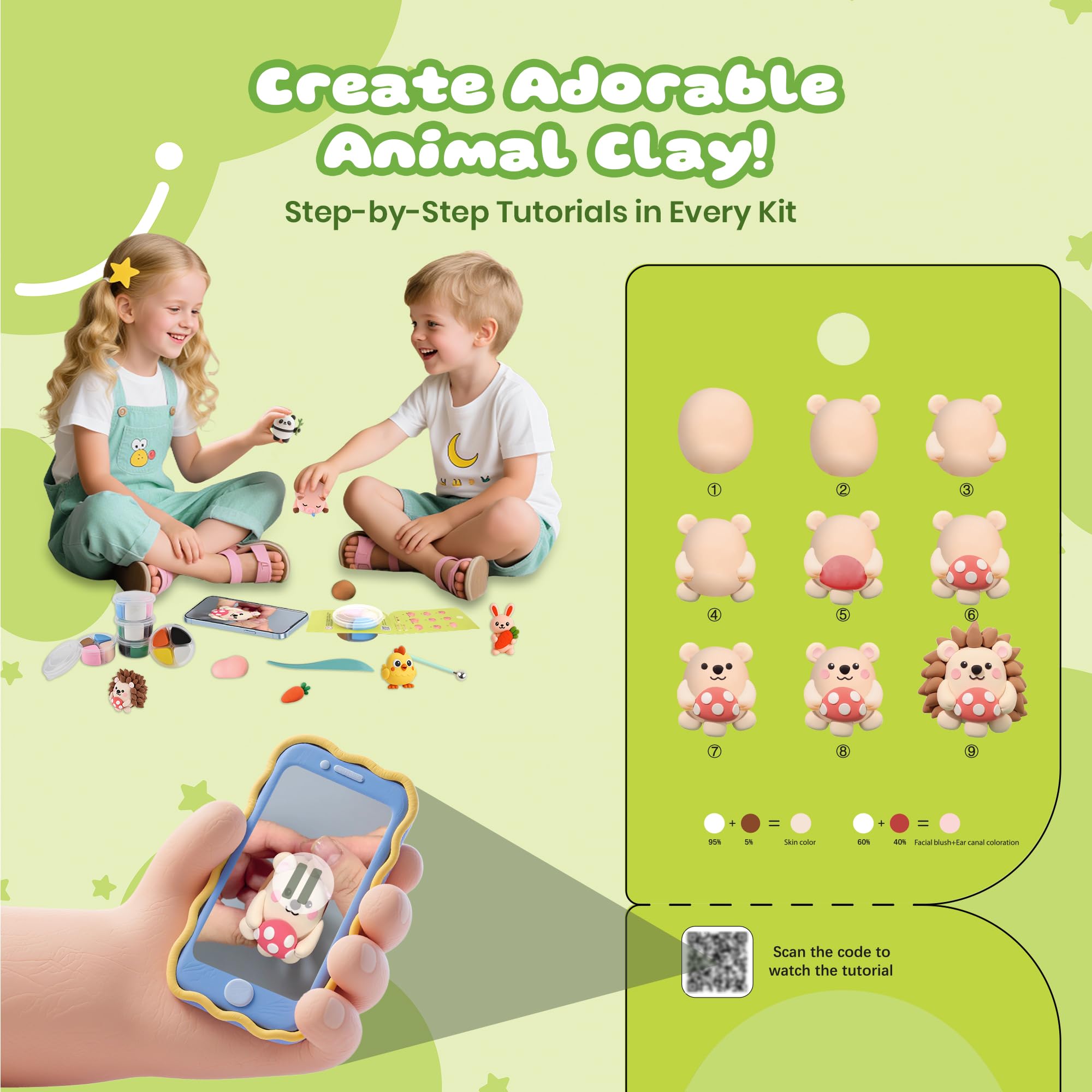 Air Dry Clay Kit, 12 Animals Modeling Clay for Kids, Model Magic Clay with Sculpting Tools and Tutorials, Safe & Non-Toxic, DIY Arts & Crafts School Projects, Home Party Favors for Boys & Girls