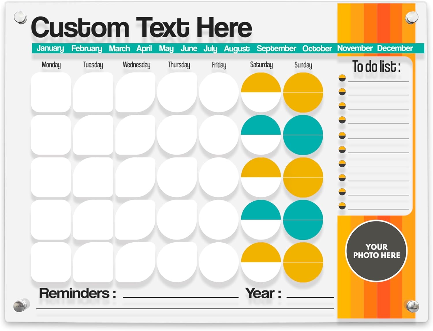 16"x12" Personalized Acrylic Wall Calendar 2024, Custom Acrylic Calendar for Wall, Custom Dry Erase Weekly Calendar for Home Decor, Office Decor, and Family Gifts Variations (Design 9)