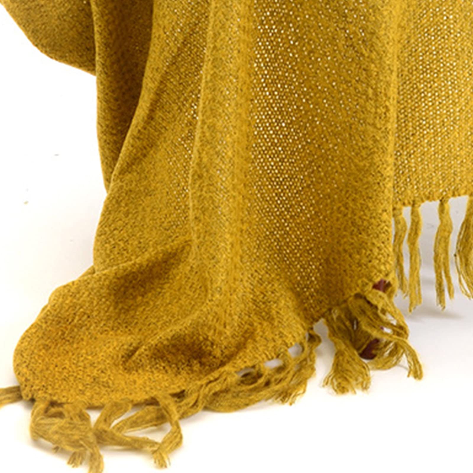 Mantas de Punto con Flecos, Tejidas a Mano Acogedora Cubre Cama, Suave Transpirable Cubremanta Blanket Para Cama/sofá/bebés, Fácil De Limpiar,Yellow-47"x79"/120x200cm