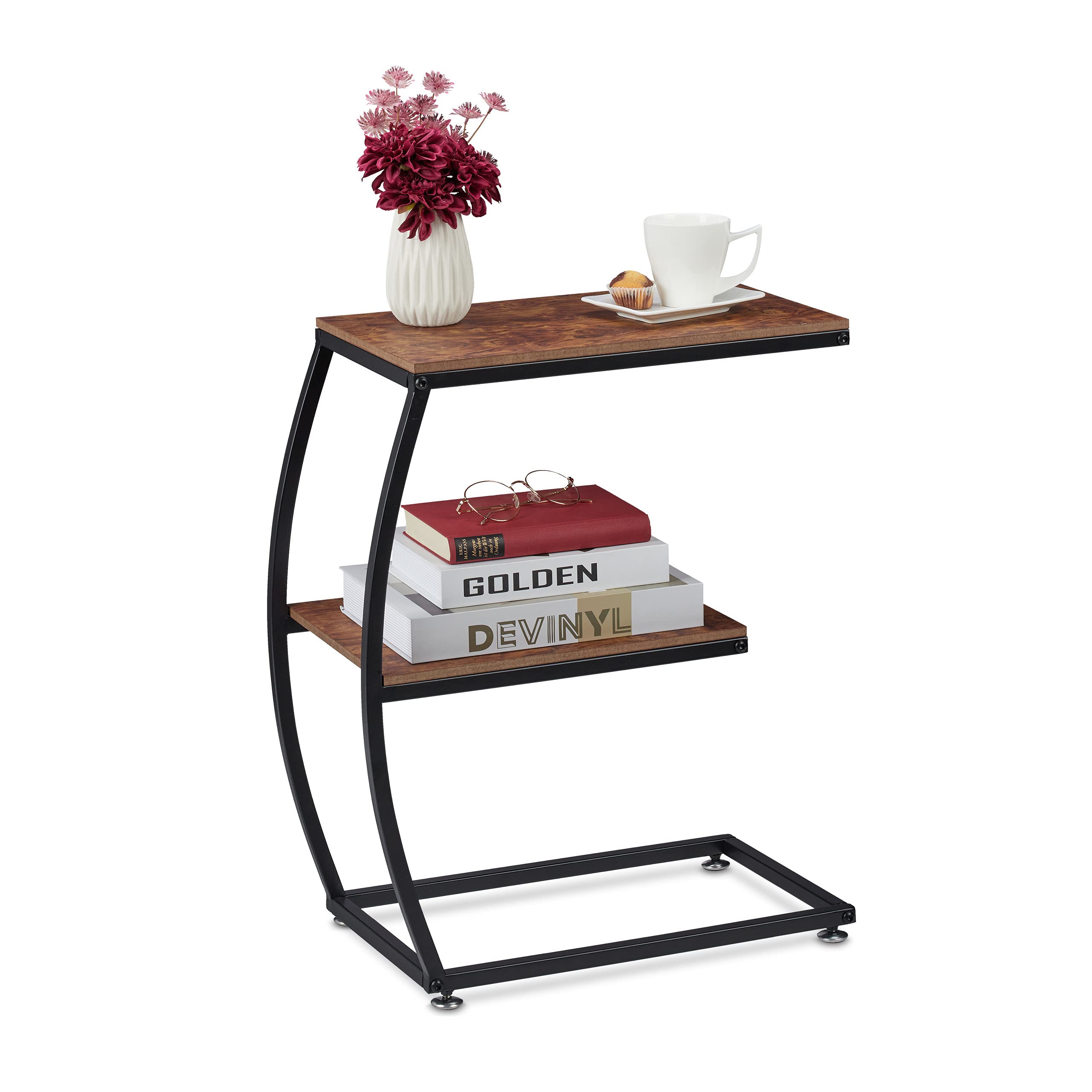 Furinno Just 3-Tier Turn-N-Tube bijzettafel, bijzettafel, nachtkastje, Columbia walnoot/zwart