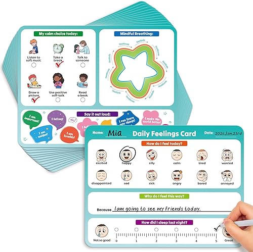 Aizweb Big Feelings - Paquete de 12 tarjetas flash de emociones de borrado en seco de 9 x 12 pulgadas con habilidades de afrontamiento, tabla de