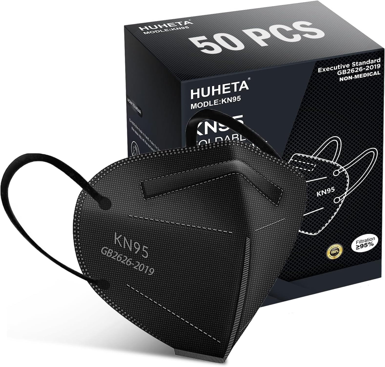 HUHETA 50 PCs KN95 Face Mask, 5-Layer Face Mask Filter Efficiency≥95%