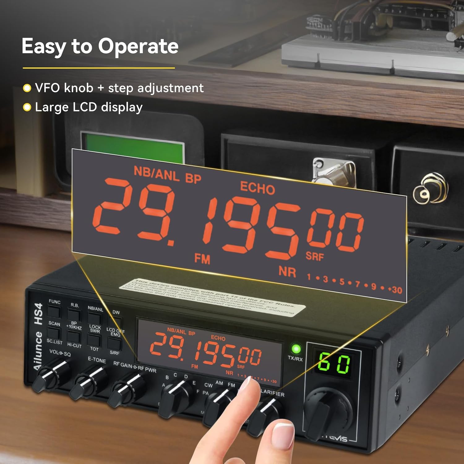 Retevis Ailunce HS4 10 Meter Radio, SSB Ham Radio Base Station, CW/LSB/USB/AM/FM/PA Mobile Transceiver, Noise Reduction, ASQ, SWR Protection, Long Rang Amateur Mobile Radio for Contest, Truck, Shacks