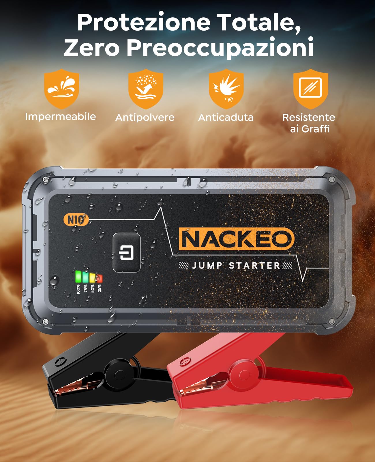Avviatore Batteria Auto 5000A, Avviatore di Emergenza per Auto/Moto (Fino a 9.0L Gas/8.5L Diesel) 12V Booster Avviamento con Torcia a LED, Ricarica Rapida, Cavi Avviamento, Compatto (5000A)