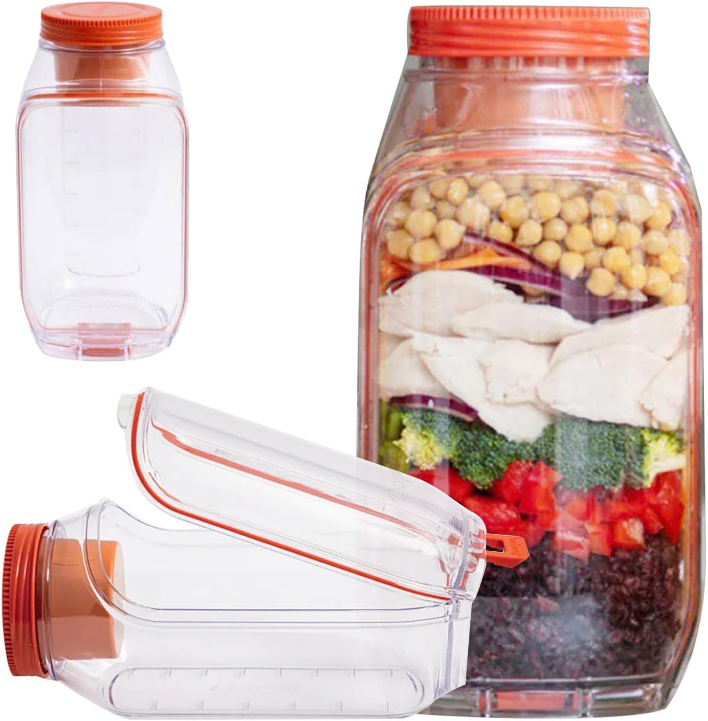 hufhnwso Salad Pod Jar with Dressing Pot, Leakproof Side Opening Salad Container for Lunch, Portable Meal Prep Salad Jars, Dishwasher Safe & Reusable Orange Lunch Box