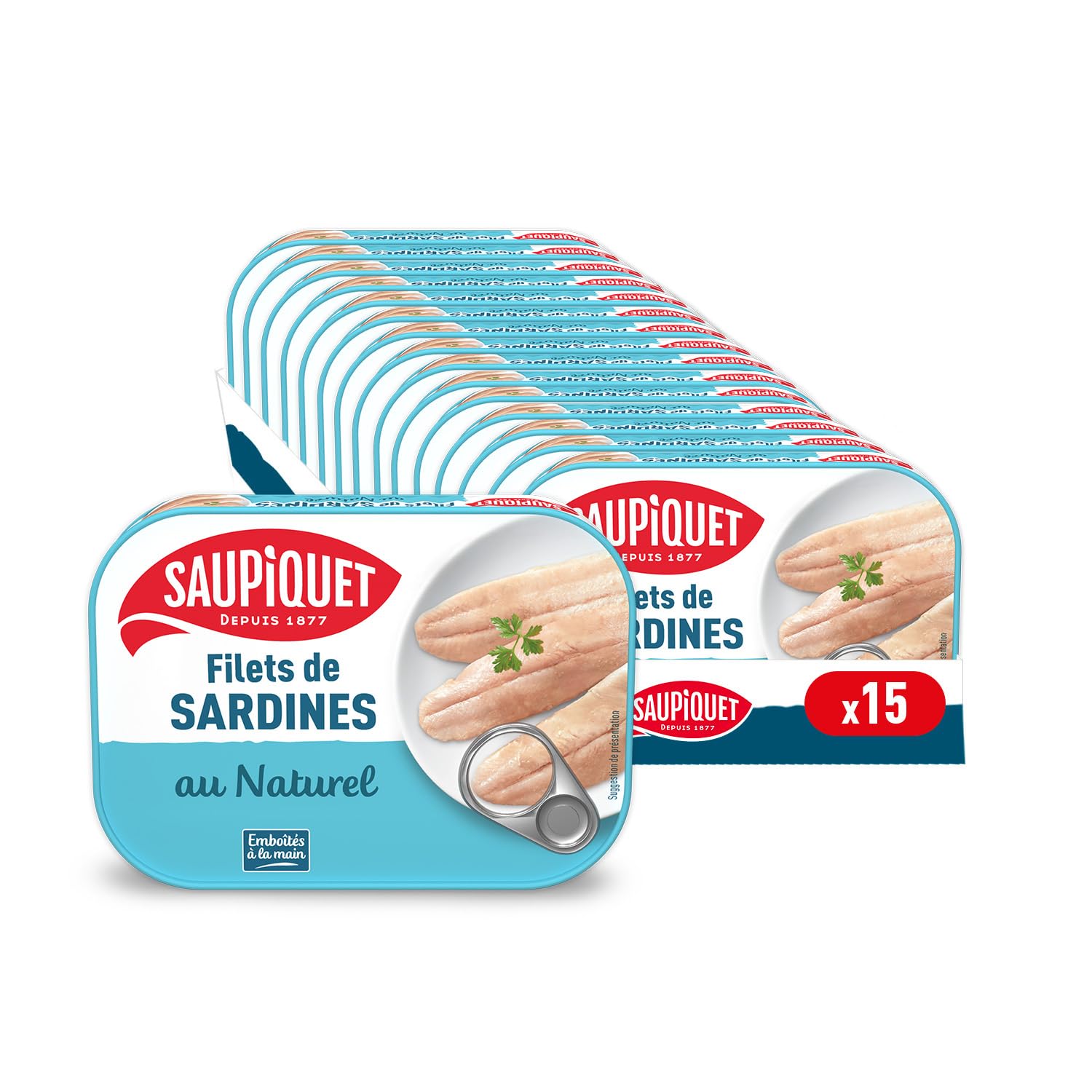 SAUPIQUET - Filets de Sardines au Naturel - Sans Arêtes - Sans conservateurs, colorants ni arômes artificiels - Issus d'une Pêche Traçabilité Garantie - 15 Conserves (100 g)