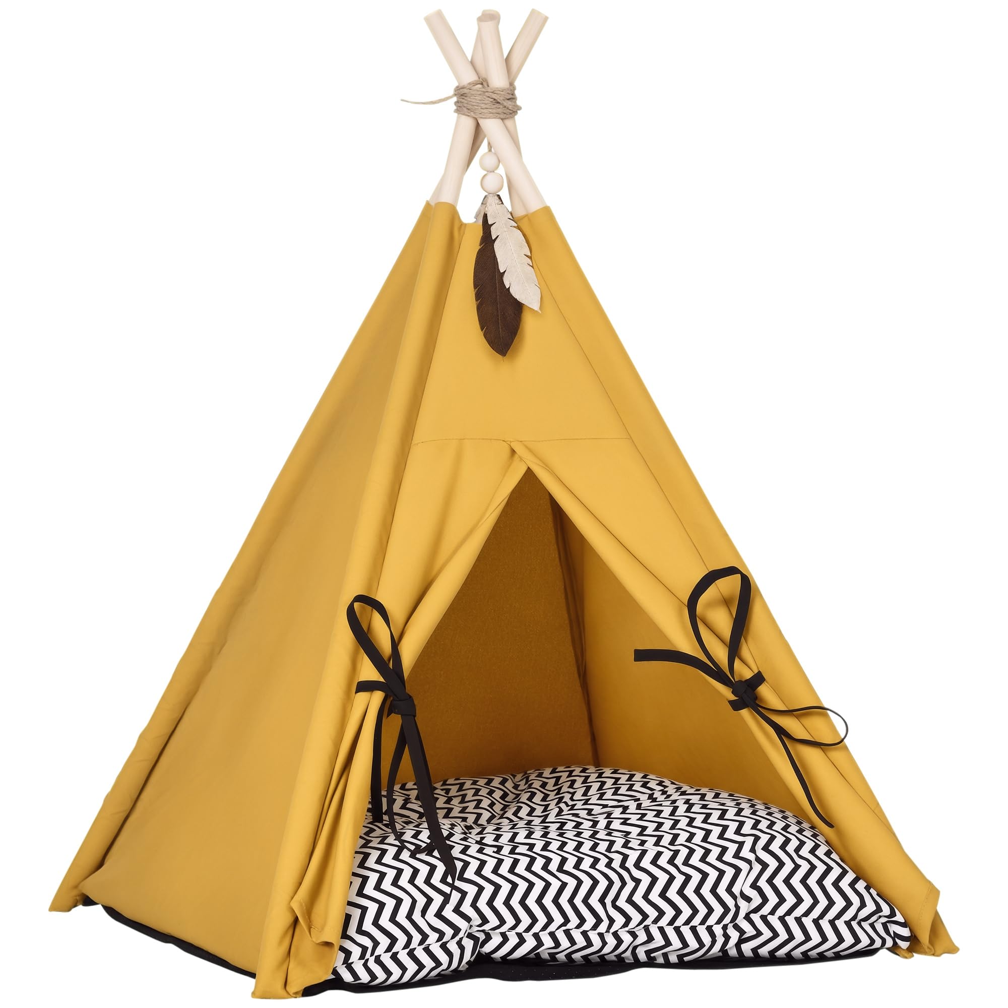 PawHut Tipi Zelt für Haustiere – Katzenzelt mit abnehmbar und waschbar Kissen, Katzenhaus mit rutschfestem Boden, Spielball