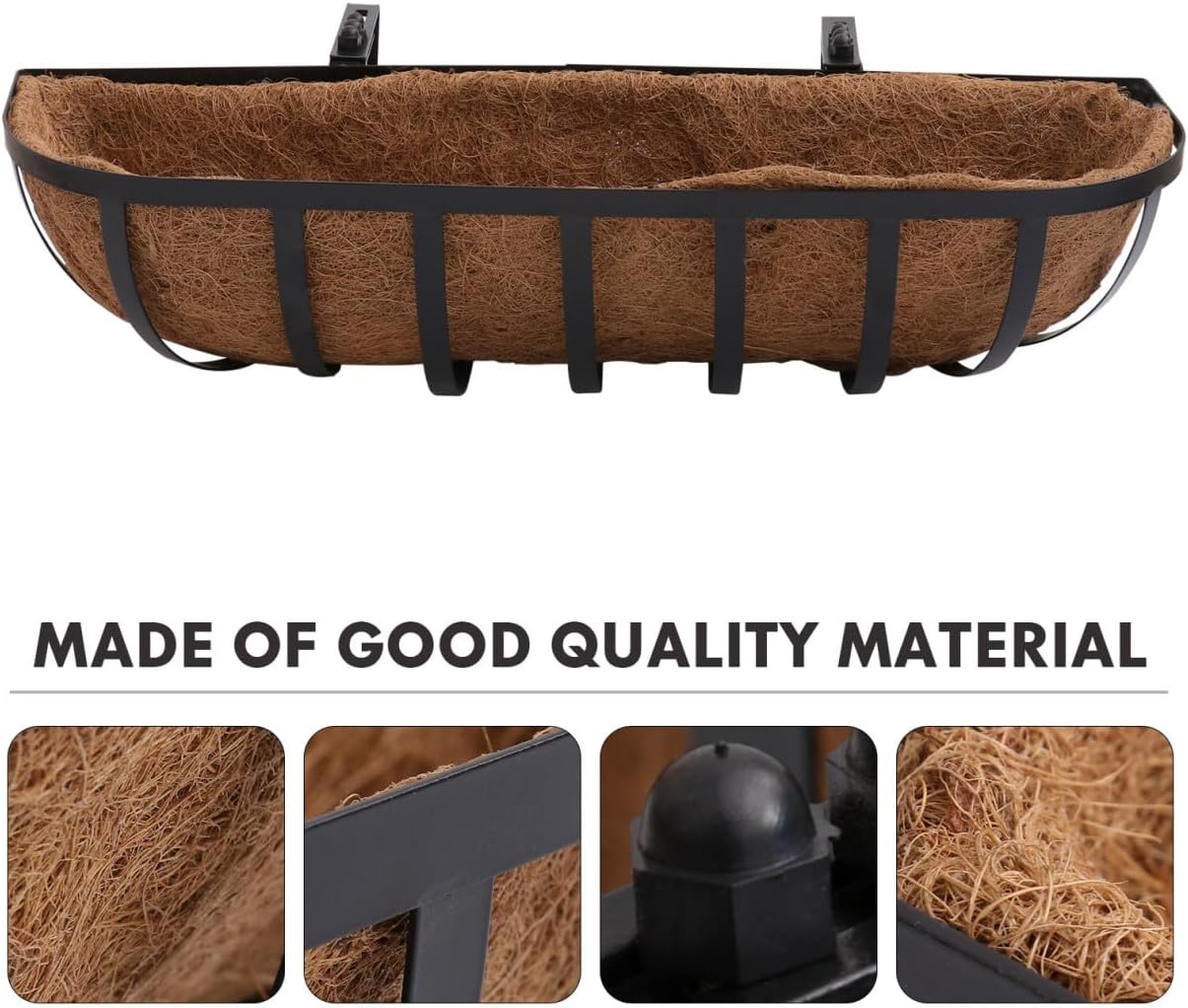 Kichvoe Coconut Palm Hanging Basket 24-inch Iron Flower Container Wall-Mounted Planter Decoration Light Brown for Outdoor Garden Patio