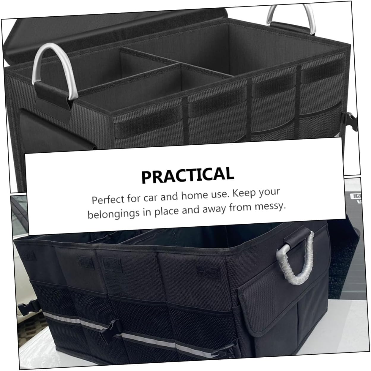 Car Foldable Storage Box Trunk Organizer Black Multi-compartment Collapsible Car Organizer for Suv Sedan Vehicle Interior Storage
