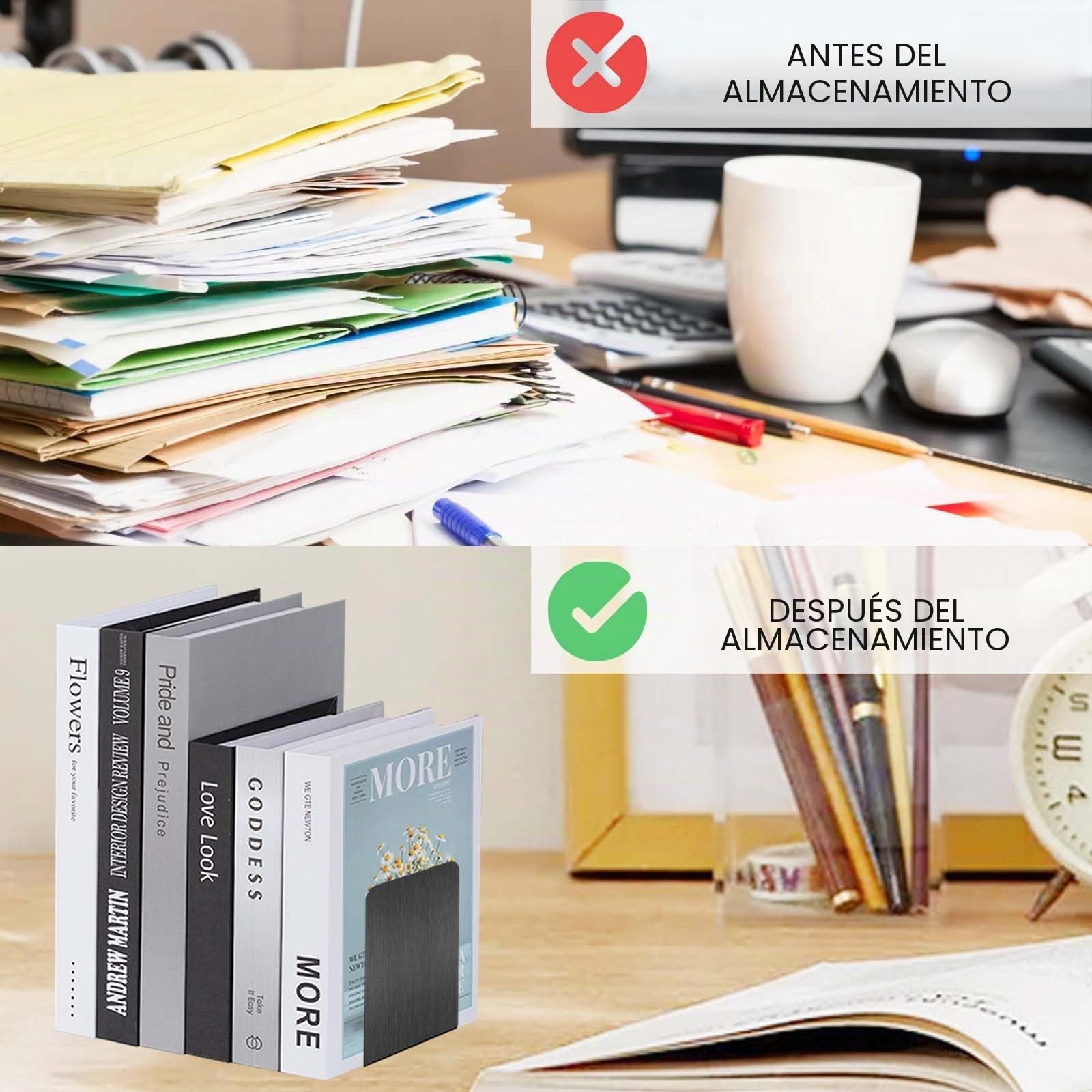 Sprifityy Sujetalibros de Metal (6 Unidades),Separador de Libros,15 * 15 * 10cm,con Alfombrilla Antideslizante,Organizador Libros para,para Escuela, Oficina y hogar, Negro