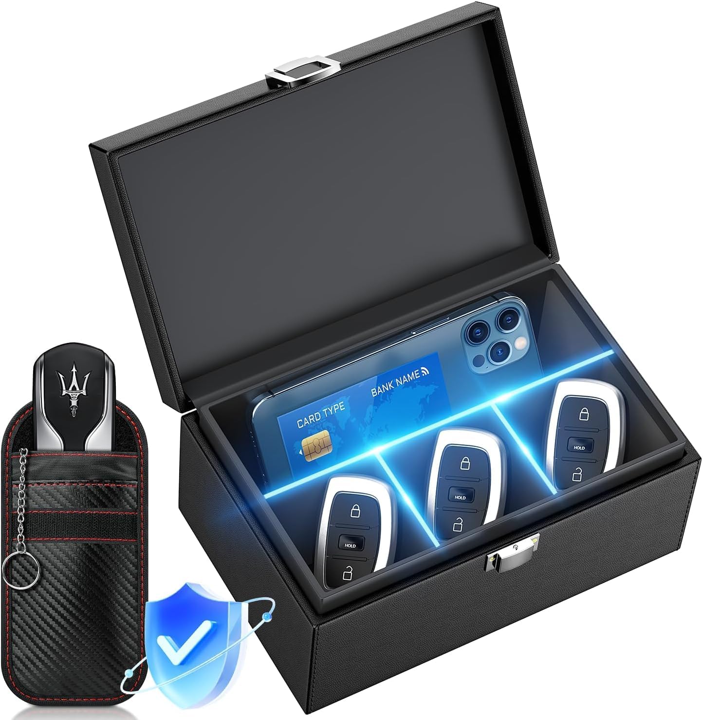 Faraday Box for Car Keys, Key Fob Signal Blocker RFID Box for Car Keys, Faraday Key Fob Protector Signal Blocking Box