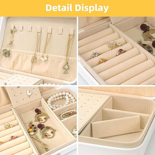 Miniatura 3 de Ocean Waves Retro Style Jewelry Box Necklace Ring Storage Organizer, PU Leather Jewelry case Portable Travel Jewelry Organizer for Women Girls