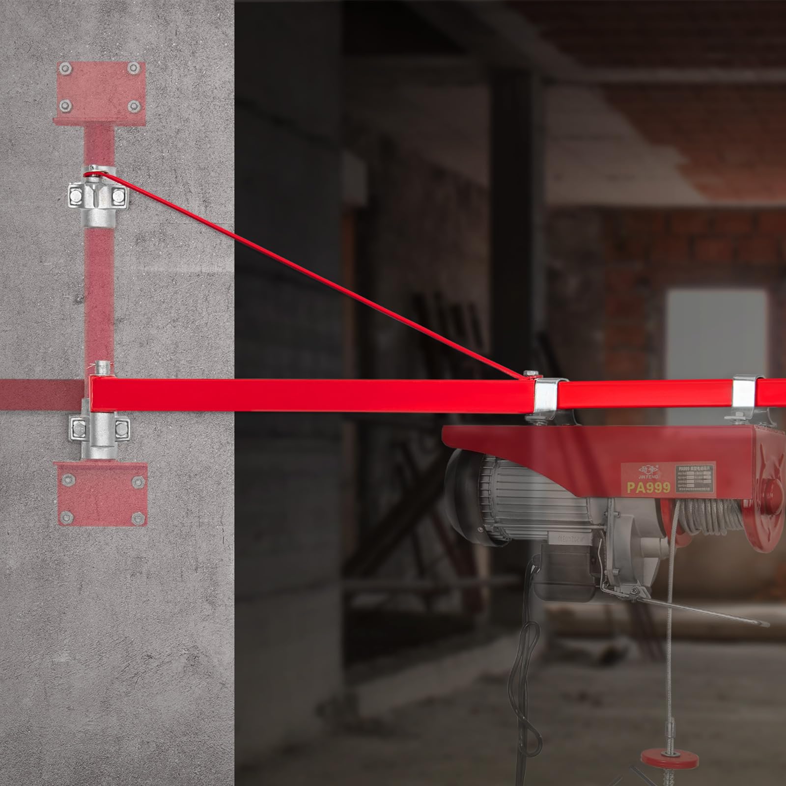 VEVOR Elektryczne ramię podtrzymujące wciągnik, nośność 600 kg, ramię obrotowe wciągnika elektrycznego, stalowa rama wciągnika, ramię podnoszenia podnośnika rusztowania 180° do warsztatu, garażu