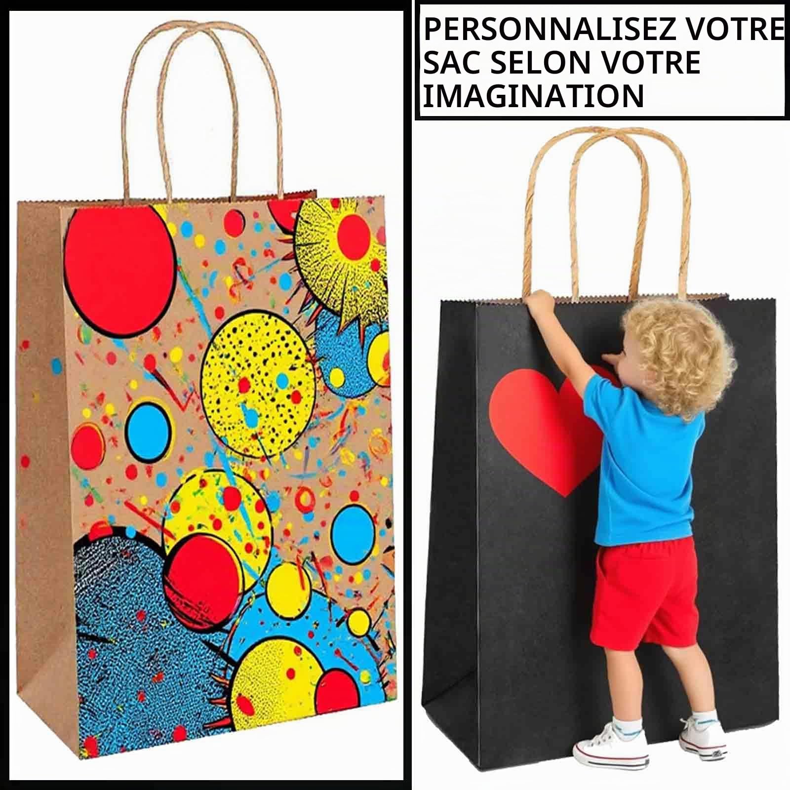 Lot de 50 petits sacs en papier kraft épais avec poignées, sacs cadeaux en papier (21 x 15 x 8 cm), 130 g/m², sacs de fête avec étiquettes pour dragées, fête d'anniversaire, mariage, shopping, vente