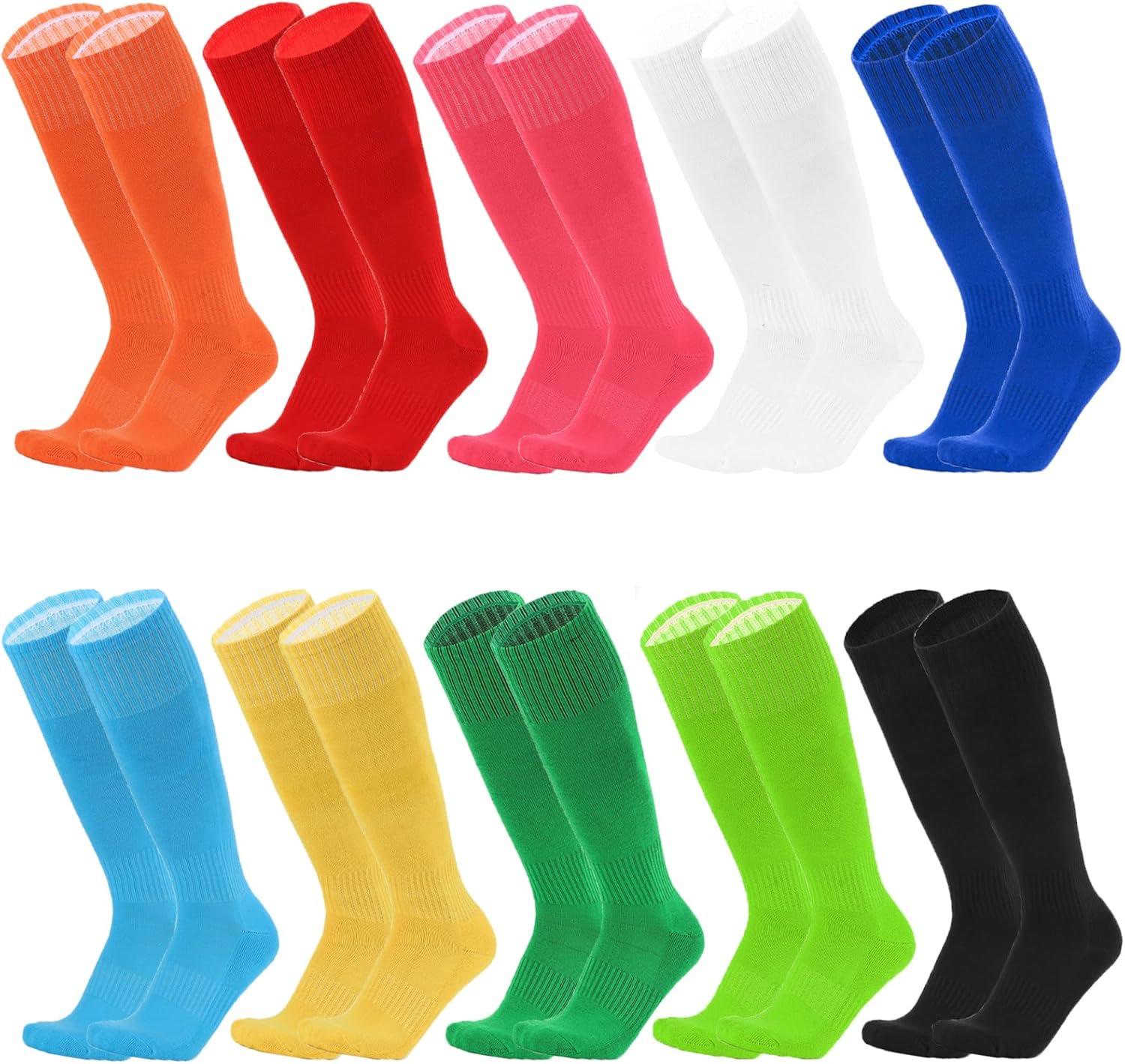 Tergy 10 Pairs Kids Soccer Socks Stretchy Knee High Tube Colorful Football Athletic Team Socks for Boys Girls