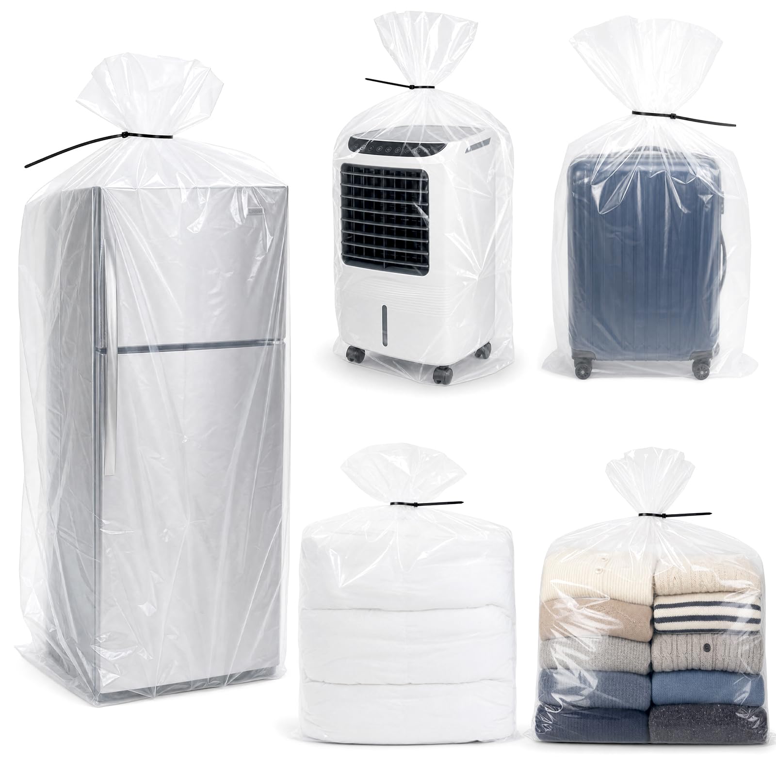Extra Large Clear Plastic Storage Bags 5 Pcs, 150x150 cm, with 10 Cable Tie