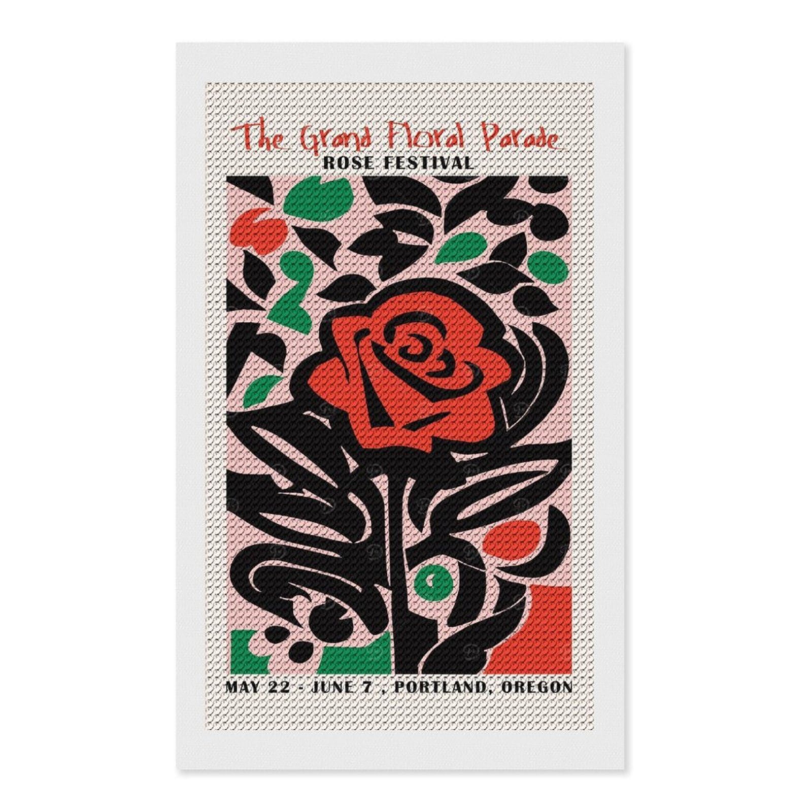 Junmoney Portland Rose Festival Diamond Painting Set 12"x20", Stress Relief Craft, Easy to Enjoy, Vintage Style Decor, Festive Craft Gift