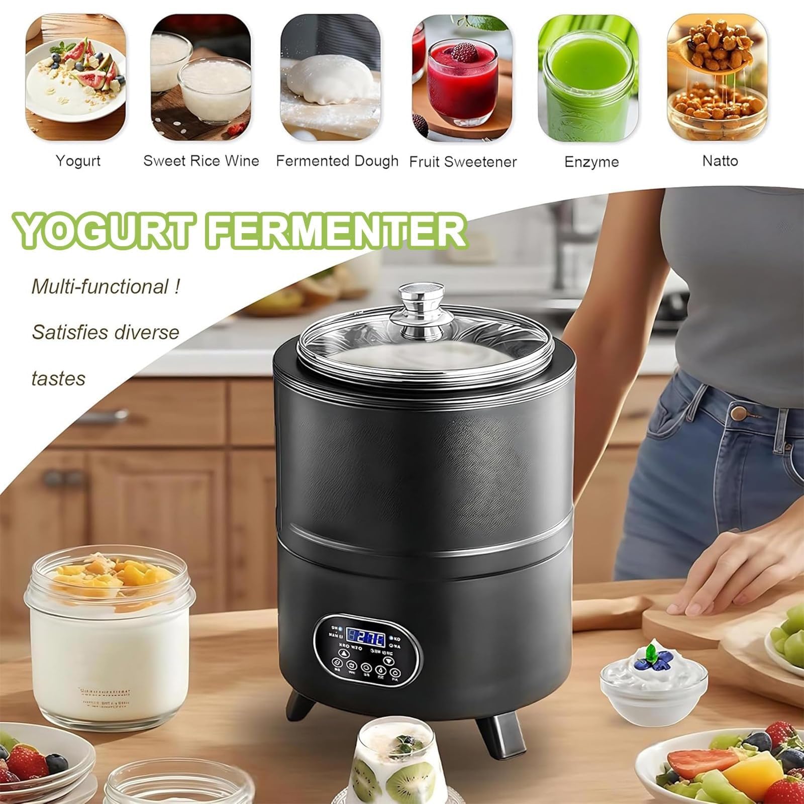 Macchina Per Fermentazione Yogurt Con Display LCD – 8L/12L, 400W/600W, Riscaldamento Uniforme 360°, Controllo Preciso Di Tempo E Temperatura, Design Smontabile, Per Uso Domestico(White,12L)