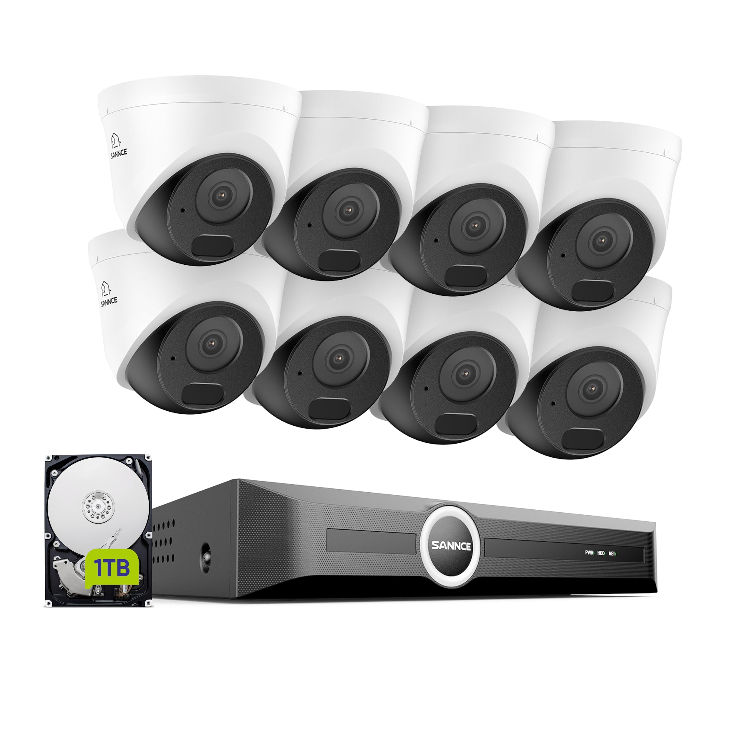 SANNCE Système de sécurité PoE 2K 3MP, NVR de Surveillance 8CH 6MP avec 4 caméras dôme HD 3MP résistantes aux intempéries avec Compression vidéo H.265 (8 Caméras+NVR+1TB HDD)