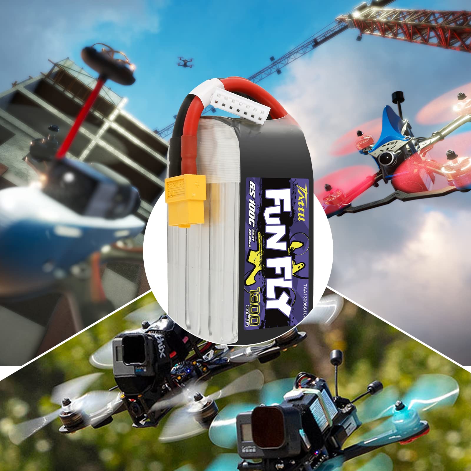 TATTU Funfly Series 1300 mAh 22,2 V 100C 6S1P Lipo Battery Pack with XT60 Plug